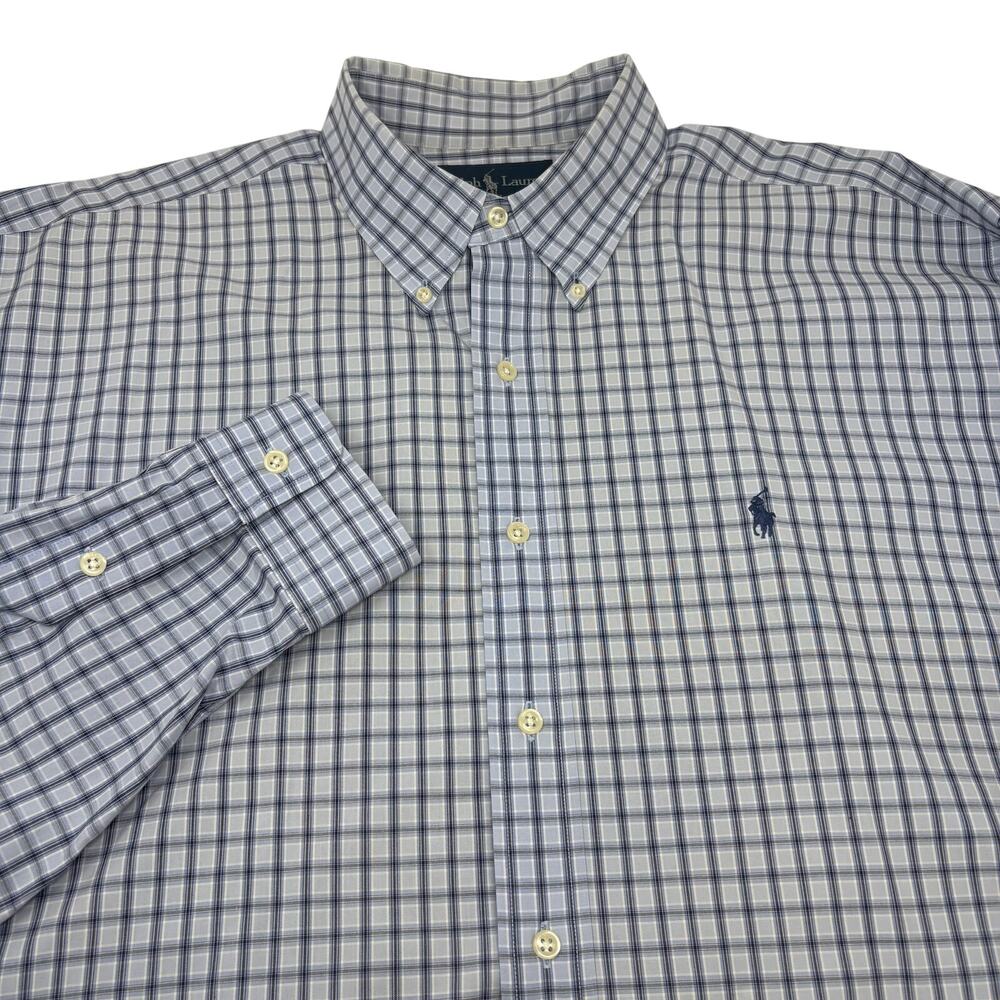 Ralph Lauren 2XL Blue Check Plaid Long Sleeve Button Down Blake Cotton Shirt